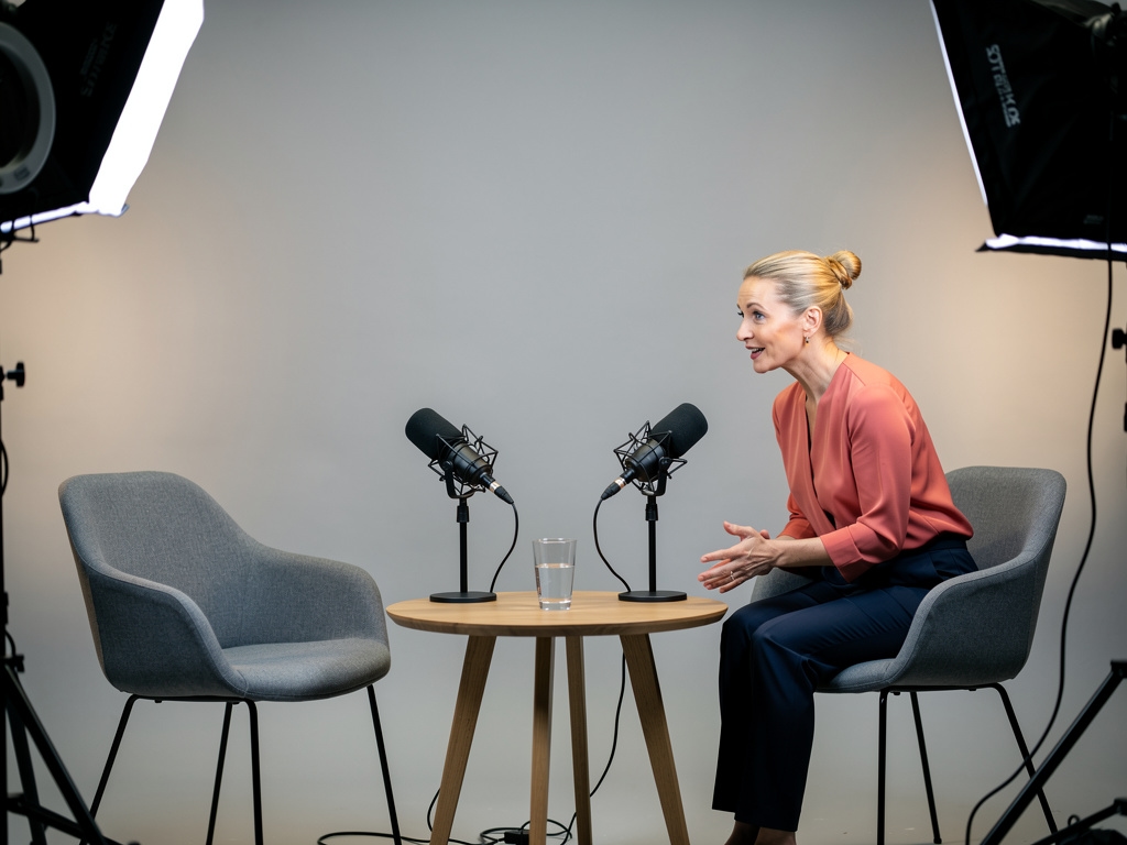 Studio do rozmów online Vurezu z profesjonalnym oświetleniem