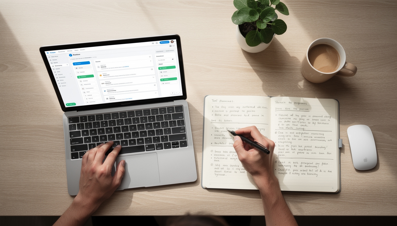 Freelancer w nowoczesnej przestrzeni roboczej omawiający zmianę zawodową